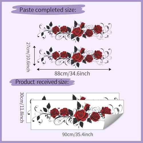 Valentines Wall Decals Valentines Wall Stickers Removable Red Rose Designs Wall Decorations Romantic Stickers for Living Room Bedroom Bathroom Anniversary Party Home Decor 2 Sheets