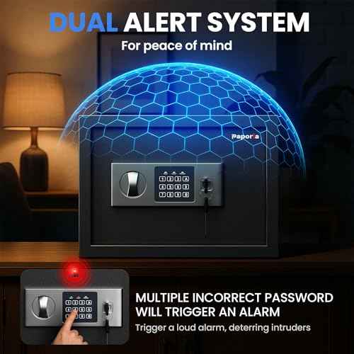 0.66 Feet Cubic Safe Box, Digital Security Lock Box with Shelf & Keypad & Combination, Alloy Steel Digital Home Safe for Home, Office, Hotel or Business, 13.8"W x 9.8"D x 9.8"H
