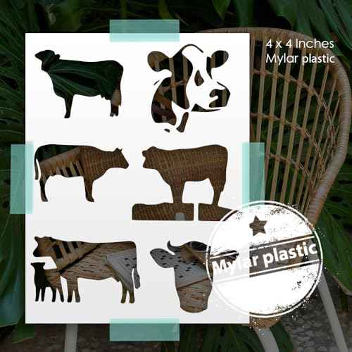 Farm Animal Stencil Set Chicken Cow Frog Bird Silhouette Templates Reusable 8.5 x 11 in Mylar Stencils for Painting Wood Signs Walls DIY Crafts (Cow)