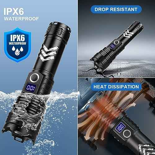 Flashlights High Lumens LED Rechargeable, 99,000 Lumen Super Bright Flashlight High Power USB Flash Light,Waterproof Handheld LED Flashlight for Camping Hiking