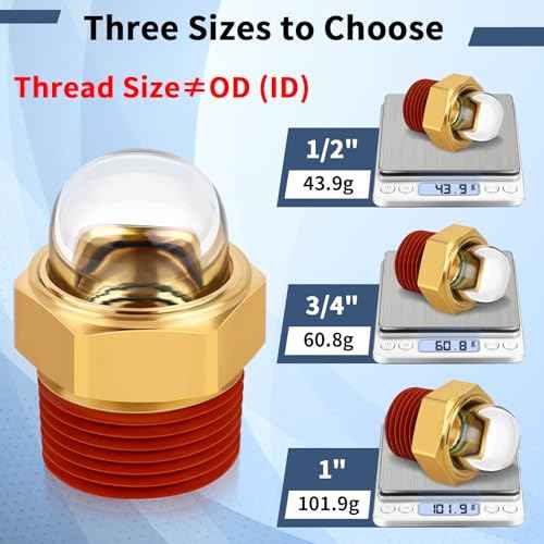Boltigen Compressor Sight Glass, 1/2'' NPT Sturdy Brass Clear Dome Bulb Sight Gauge, Oil Level Site Glass, Tank Level Indicator Plug Window, Perfect Replacement for Air Compressor¡¢Pump¡¢Tank
