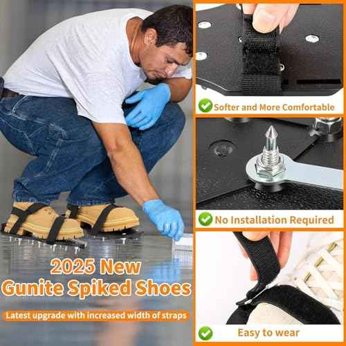 Epoxy Floor Spiked Shoes Fully Assembled Gunite Spiked Shoes with 3/4" Short Spikes for Garage Floor Epoxy, Overlays, Cover Installation, 1 Pair (Black, Large Size)