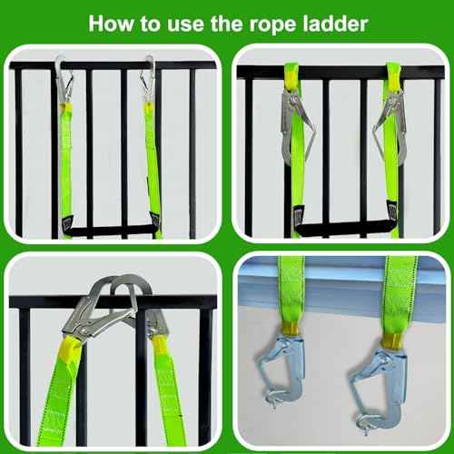 Fire Escape Ladder with 2 Heavy Hooks, 33.1 Feet Emergency Fire Ladder for 3-5 Story Homes, Reusable Safety Rope Ladders for Balcony Railing Treehouse, Green