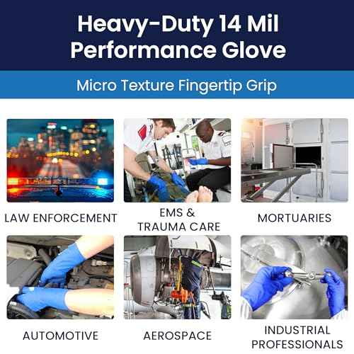 Adenna HERO Disposable Latex Gloves - 14 Mil, NFPA-Approved Heavy Duty Glove with 12" Extended Cuff & Micro-Textured Grip, Exam Grade, Powder Free, Pack of 50, X-Large, Blue