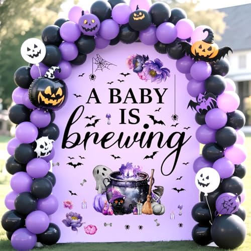 Halloween Party Decal A Baby is Brewing Baby Shower Decals for Balloon Arch Halloween Theme Party Stickers Gender Reveal Balloon Arch Decor Boy Or Girl Backdrop Decals Background Decoration