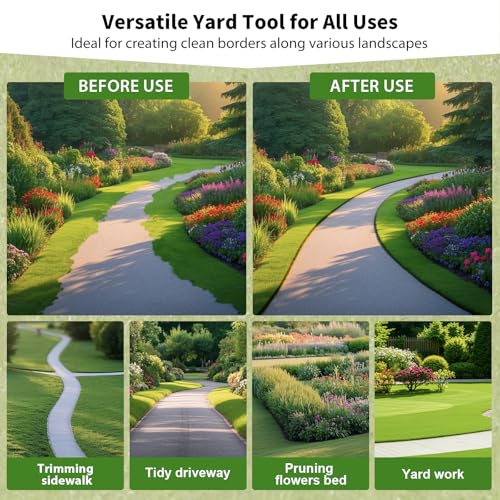Lawn Edger Tool, Half Moon Tooth Edger with T-Grip Handle, 40-Inch Long Handled Sidewalk Grass Edger for Precise Lawn Edging and Land scaping