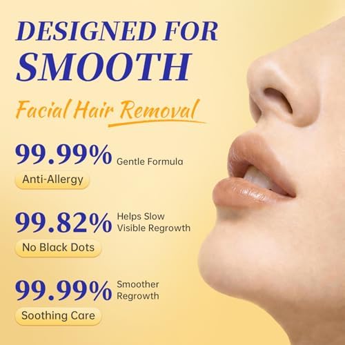 Facial Hair Removal For Women, Painless & Gentle Hair Removal Cream | Chin | Upper Lip | Cheeks for Sensitive Skin (5 Min, 7 Days) - 1.69Fl Oz