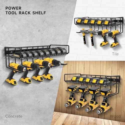Power Tool Organizer Wall Mount, Heavy Duty 2 Layer Cordless Tool Organizer 4 Drill Organizer Wall Mount Black Shelf Power Tool Organizer Garage