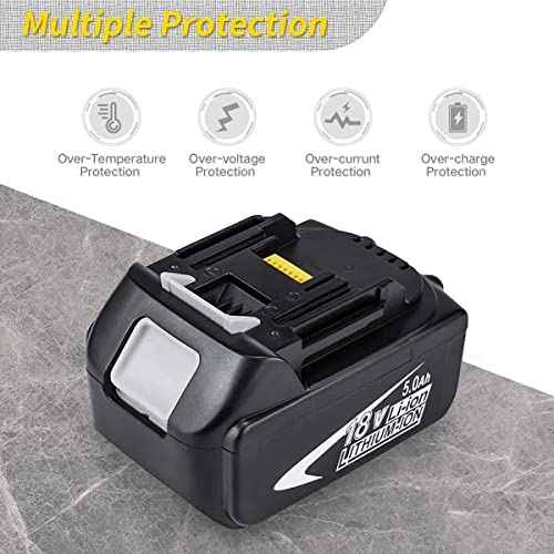 2 X BL1850B Battery 18V 5.0Ah with Charger 3Ah DC18RC, Replace for Makita 18V Battery LXT400 BL1860B BL1830B BL1850B BL1840B BL1830