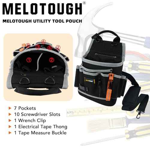 MELOTOUGH Heavy Duty Tradesman Pro Tool Pouch with Various Sized Pockets and Electrical Tape Thong, Electricians Tool Pouch 13-Pocket (13 Pockets) ¡¦¡¦