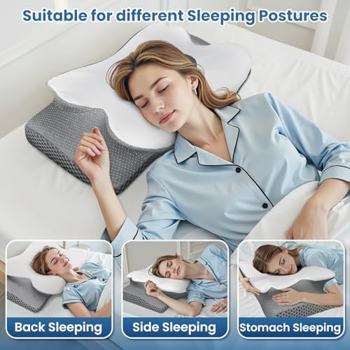 Ergonomic Contour Cervical Neck Pillow for Neck & Shoulder Pain Relief, Memory Foam Pillow for Side/Back/Stomach Sleepers, Skin-Friendly & Breathable Pillowcase, King Size