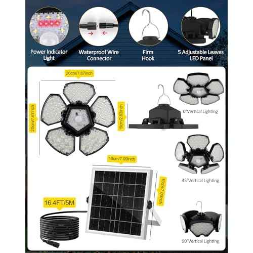 T-SUN Solar Shed Lights Indoor, Motion Sensor/Remote & 5 Modes, IP65 Waterproof Solar Lights for Shop/Garage/Barn, Outdoor Pendant Light for Proch Deck, Energy Saving Hanging Light (2-in-1)