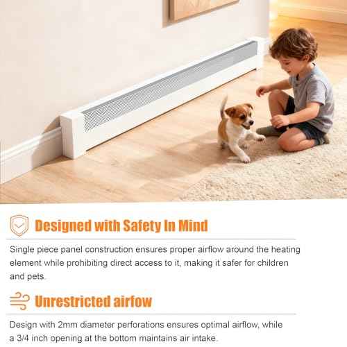Upgraded 4 FT Baseboard Heater Covers with Left and Right Endcaps, Galvanized Steel Easy Slip-On Baseboard Cover for Replacing Old and Rusty Looking Electric and Hydronic Base board Heater Cover
