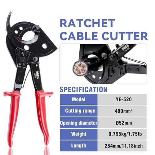 HKS Ratchet Cable Wire Cutter Heavy Duty for Cutting Electrical Aluminum Copper and Multi-core Cables up to 400mm©÷(AWG 750MCM)