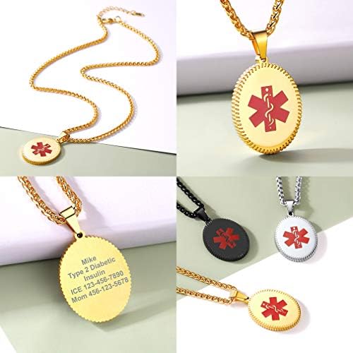 Supcare Medical Alert Necklace for Men Women, Stainless Steel Engraved Medical Emergency Pendant,Customized Medical ID Jewelry(16 Types)
