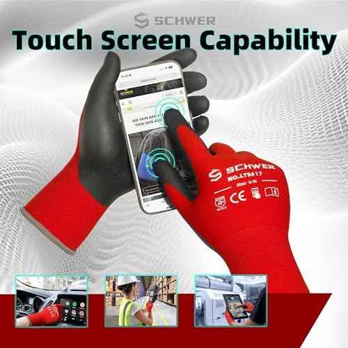 Schwer 12 Pairs Ultra-Comfort Safety Work Gloves MicroFoam Nitrile Coated, Seamless Knit Nylon Glove for Men and Women, Abrasion Resistant, Non Slip, Breathable, LT5617, M