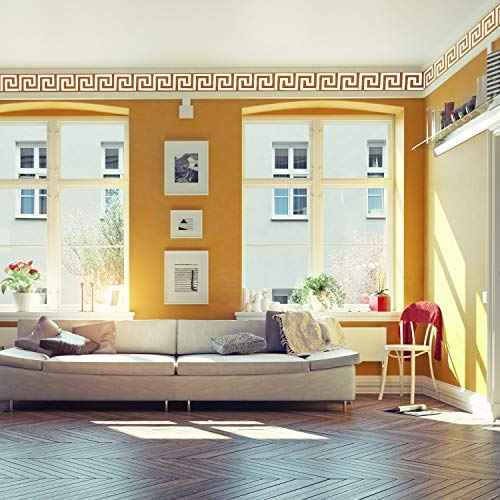 Shappy 24 Pcs DIY Mirror Wall Stickers Removable Adhensive Geometric Greek Decals Peel and Stick for Home Living Room Bedroom Decor Background Decoration(Silver)