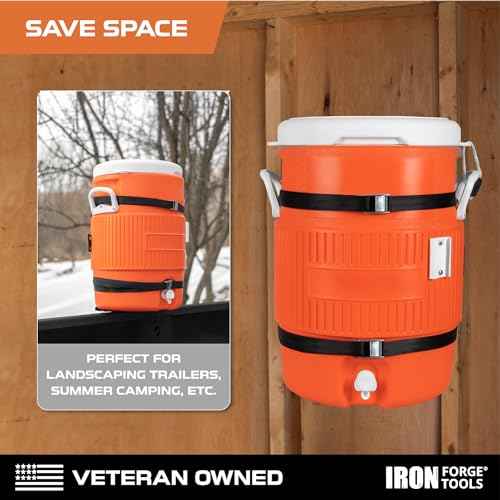 Iron Forge Tools 5 Gallon Bucket Holder, 5 Gallon Water Jug Storage Rack for Trucks, UTV, Lawn Care, Landscaping Enclosed Trailer Accessories with Tie Down Mount for Jug, Heavy Duty 6 Gauge Steel