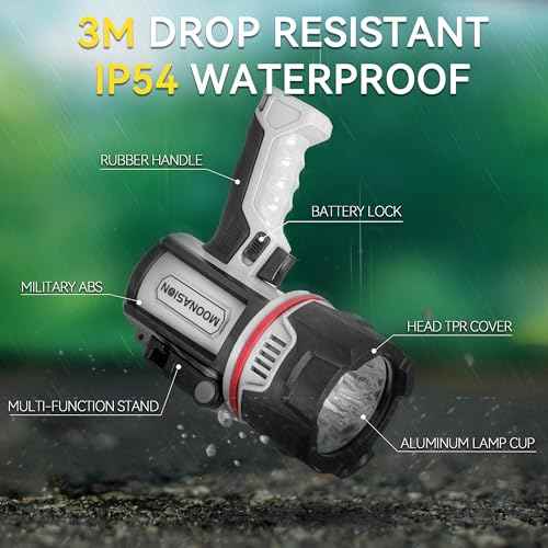 Rechargeable Spotlight Flashlight, Super Bright 200000 Lumen Long Lasting Handheld Spot Light LED Spotlight for Hunting Boating Camping
