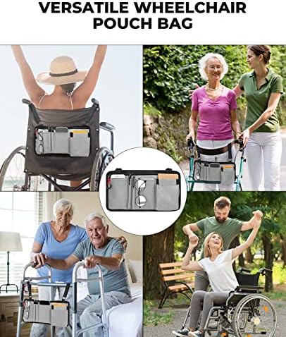 JOYTUTUS Walker Side Bag, Wheelchair Armrest Storage Pouch with Cup Holder, Wheelchair Accessories for Seniors, Walker Bag Cup Holder for Walker, Rollator, Electric Scooter or Wheelchair