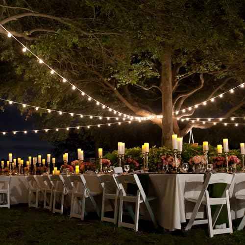 Banord Outdoor String Lights, 48FT Waterproof Patio Lights with 1W Dimmable LED Bulbs, White Hanging String Lights for Outdoor Backyard, Garden, Deck, Porch, Gazebo, Balcony, Camping, Party