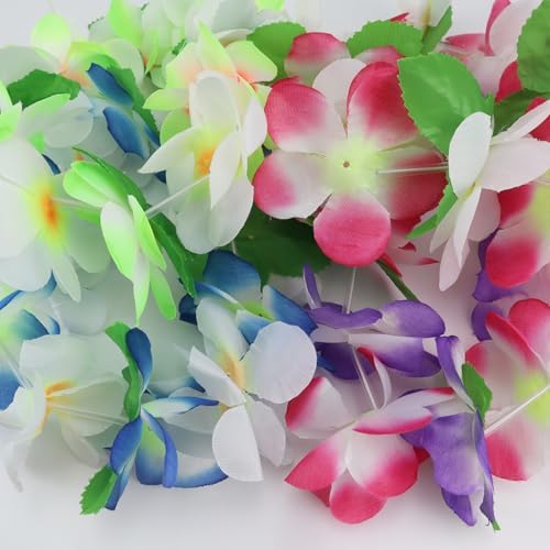 Hawaiian Luau Flower Leis Necklace Headband Bracelets Set,Perfect Luau Party Supplies for Summer Beach Vacations, Essential Party Decorations for Birthday, Graduation, and Wedding Celebrations (Pink)