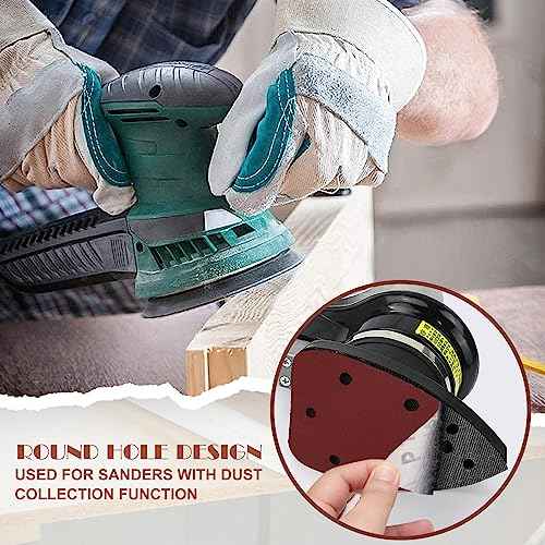 400 Grit Mouse Sander Sandpaper, Jamiikury 5 Hole Detail Sander Sandpaper Palm Sander Paper Mouse Sanding Pads Hook and Loop Sanding Sheets - Pack of 20