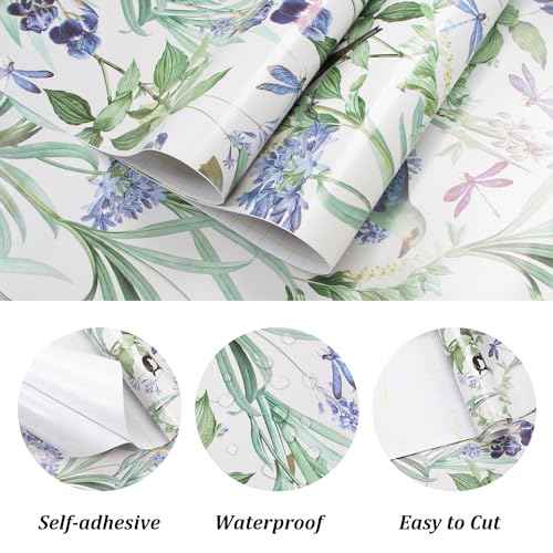 IARTTOP Birds Wallpaper Green Leaves Floral Peel and Stick Contact Paper Sage Wallpaper Floral Birds Wall Paper Green Contact Wall Mural for Living Room Bedroom Cabinet Decor(59 * 17.7in)