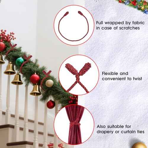 Christmas Garland Ties, 16Pcs 20in Garland Twist Ties for Banister, Reusable and Flexible Decorative Twist Tie for Home Decorations and Holiday Craft Gift Wrapping - Red