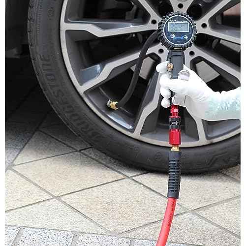 Hybrid Air Hose 1/4 In. x 50 ft, Lightweight, Flexible, Durable Air Compressor Hose with Aluminum Universal Quick Coupler and Industrial Plug, Red