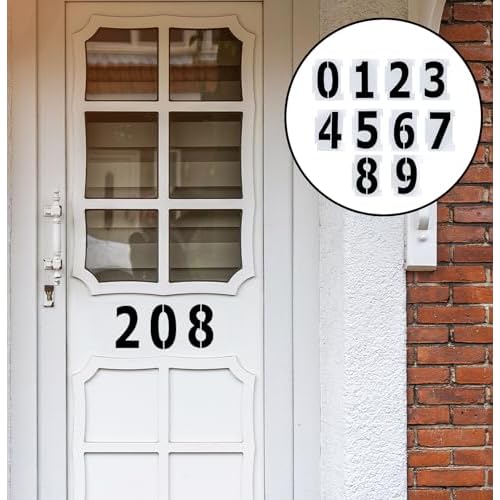 4 Inch Number Stencils for Painting, 0-9 Address Number Stencil Set, 20PCS Plastic Number Stencils, Curb Stencil Kit, Reusable Digital Templates for Painting on Cake Curb Road Wall Wood Mailbox