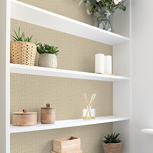 TANONE Khaki Contact Paper Peel and Stick 15.8 in X 118 in, Grasscloth Grasscloth Self Adhesive Removable Wallpaper, Fabric Linen Thickened Wall Paper Decorative for Wall Cabinets Drawers Kitchen