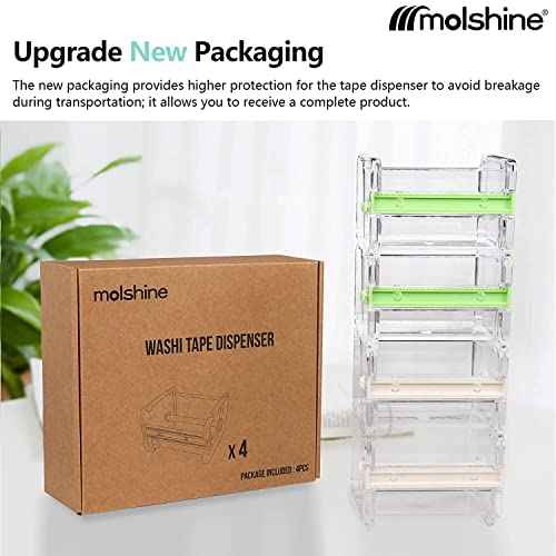 molshine 2 Pack Transparent Desktop Multi Washi Masking Tape Storage Dispenser,Tape Cutter,Tape Roll Holder (Not Include Masking Tape) (Yellow&Green)