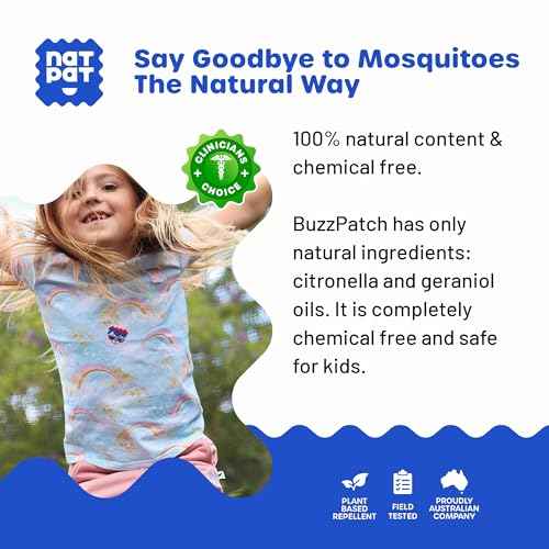 NATPAT Buzz Patch Mosquito Patch Stickers for Kids - Plant Based Ingredients, Non-Toxic - The Original All Natural Citronella Essential Oil Insect Patch, DEET Free, for Toddlers, Kids (60 Pack)
