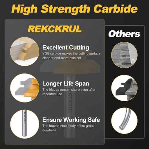 Professional 3 PCS 45 Degree Lock Miter Router Bit Set - Carbide Tipped, 1/4" Shank, Cutting Height: 1/2", 5/8", 3/4", Woodworking Tools for Cabinets, Drawers, Doors & Furniture