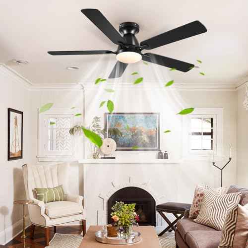 Ceiling Fans with Lights, 56" Flush Mount Ceiling Fan with Light and Remote/APP Control, Low Profile, Modern Ceiling Fan Reversible, Dimmable, Noiseless, Black for Bedroom