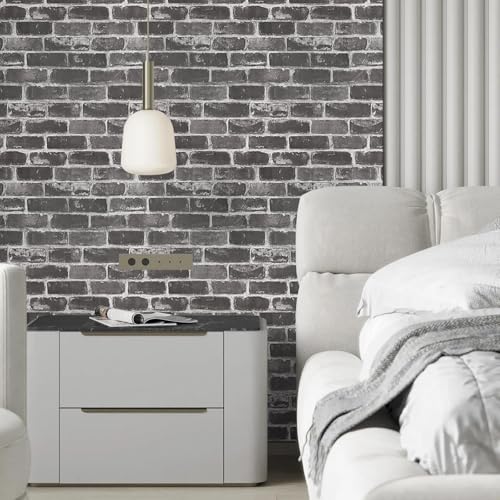 CAX Brick Peel and Stick Wallpaper Grey Brick Wallpaper 17.5''x120'' Textured Bricky Contact Paper Self-Adhesive Removable Faux Peel and Stick Wallpaper for Fireplace Kitchen Home Decoration Vinyl