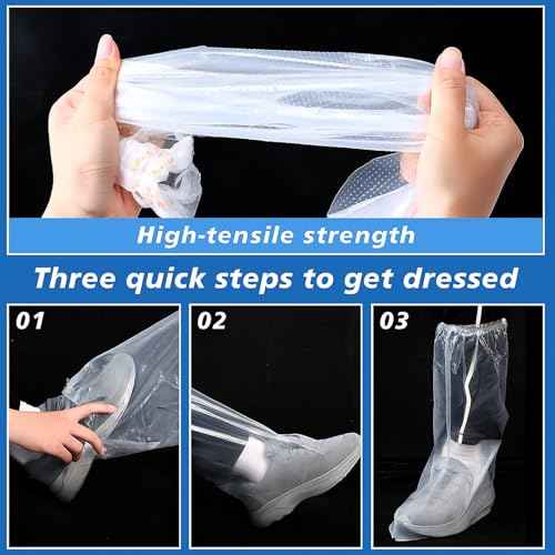 100 Pairs Disposable Shoe Covers for Rain, Clear Waterproof Boot Covers Non-slip Thick PE Plastic Shoe Boot Protectors Cover for Rain Outdoor Indoor Farm Travel Men Women, Tall 18.9 Inch