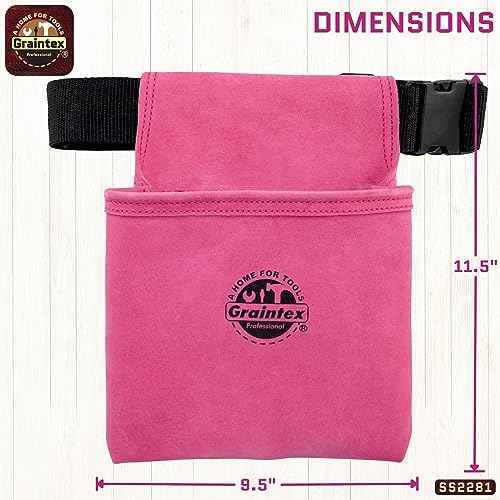 Graintex SS2281 One Pocket Nail & Tool Pouch Pink Color Suede Leather with 2¡± Webbing Belt for Constructors, Electricians, Plumbers, Handymen