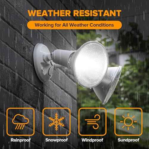LUTEC 6 Pack Adjustable Twin Par Holder Outdoor Flood Lights, Switch Controlled Security Lights, Floodlights Fixture, Waterproof Exterior Max 300 Watt Par38 Flood Light for Garage, Yard, Porch-White