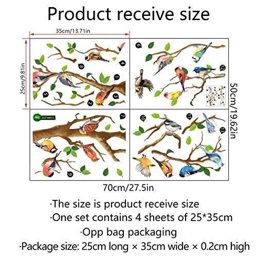 Birds Wall Decal Peel and Stick Decoration - DIY Nature Stickers, Over The Garden Wall, Colorful Humming Birds On Tree Branches