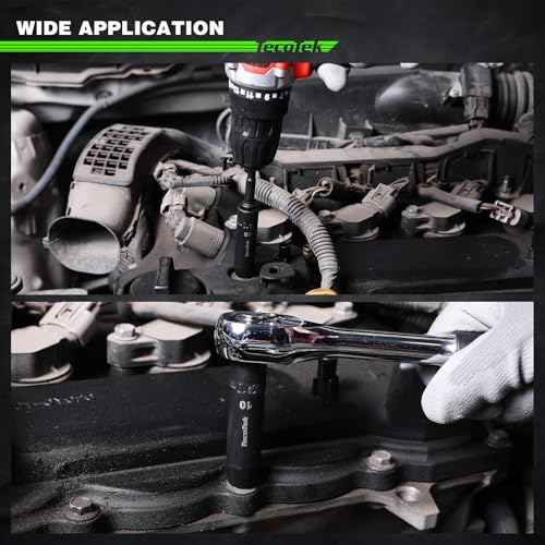 14 Pieces 3/8-Inch Drive Impact Socket Set, 12-Point, Metric, Deep, CR-V, 7mm to 19mm, Drill Socket Adapter 3/8"