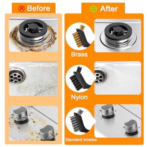 Wire Brush Set 6Pcs, Wire Brushes with Brass/Stainless Steel/Nylon Bristles - Deep Cleaning for Paint Scrubbing, Rust & Dirt Removal and Kitchen Cleaner