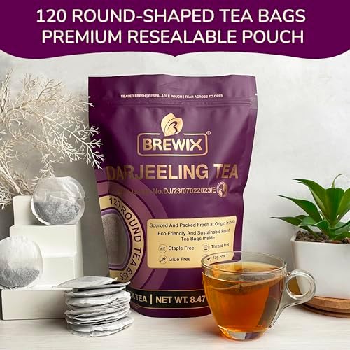 BREWIX, Darjeeling Black Tea Bags From Himalayas (120 Round Tea Bag) | Caffeinated | Breakfast Tea