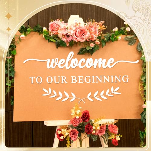 2 Pcs Welcome to Our Wedding Mirror Sign Decals 20 x 11 Vinyl Personalized Mirror Decals Welcome to Our Beginning Marriage Stickers for Wedding Anniversary Ceremony Reception Decorations