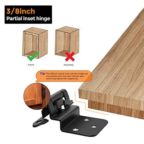 Ravinte 50Pack 25Pairs 3/8inch Inset Cabinet Door Hinges Kitchen Cabinet Hinges Black Semi-Concealed Hinges Face Mount Cabinet Hardware Self-Closing Cabinet Hinges with Door Bumpers&Screwdriver