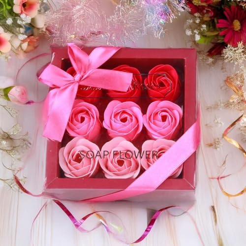 9 PCS Artificial Roses,Handmade Rose Flower Gift Set,Best Gifts for Her Women Girls Mom Lover Birthday Valentine Christmas(Pink)