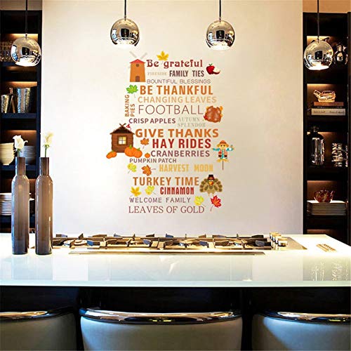 Kiddale Inspirational Quotes Wall Decal,Peel and Stick Removable Motivational Phrases Sticker Thanksgiving Decoration for Window Cling Kitchen Living Room Decor