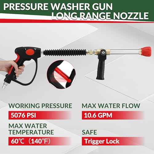 RIDGE WASHER Pressure Washer Gun 5000 PSI, Long Range Nozzle and Shooter Tip Twist Nozzle, 27 Inch Power Washer Gun Swivel with Stainless Steel Extension Wand