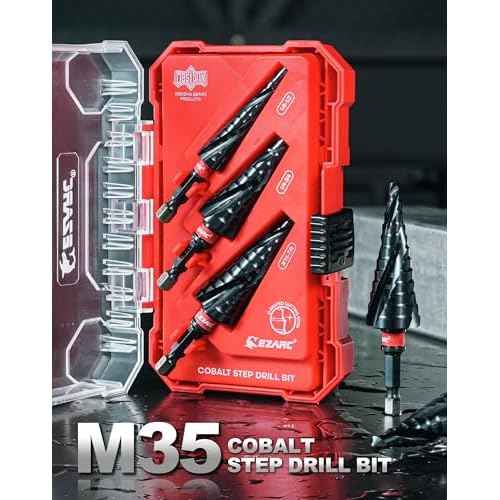 EZARC Step Drill Bit for Metal, M35 Cobalt Unibit Step Drill Bit Set 1/8"-7/8"(3pcs) Wear-Resistant AlTiN Coated, 1/4" Hex Shank for Metal, Stainless Steel, Aluminum, Plastic